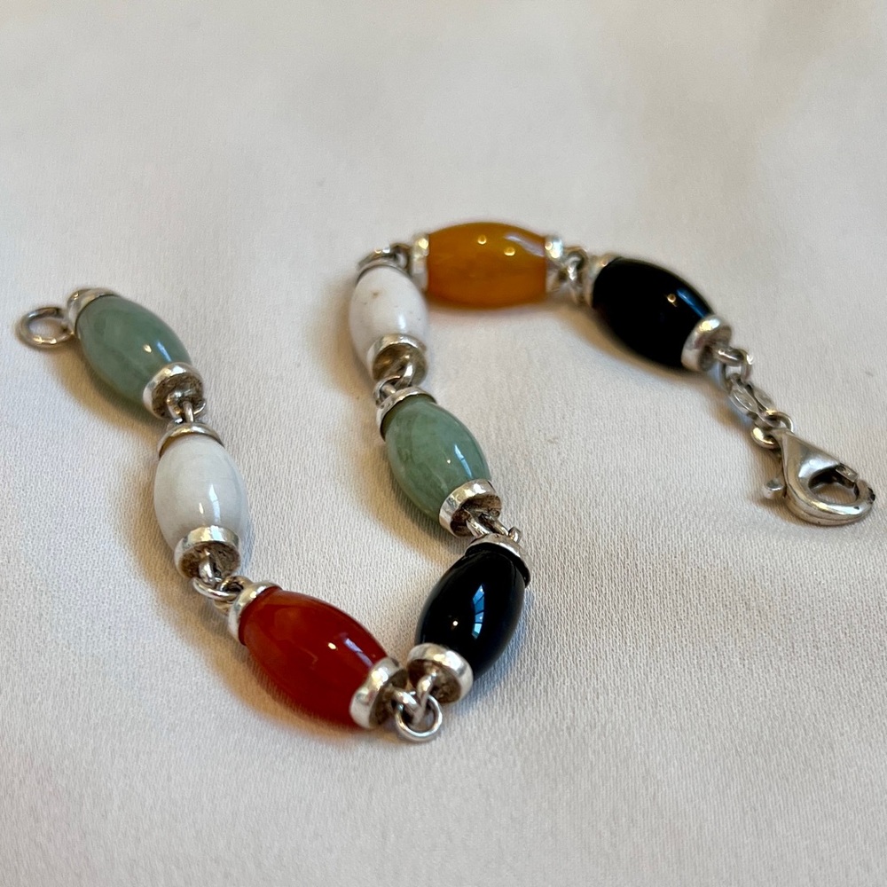 Multicolor Sterling Silver and Jade Beaded Bracelet